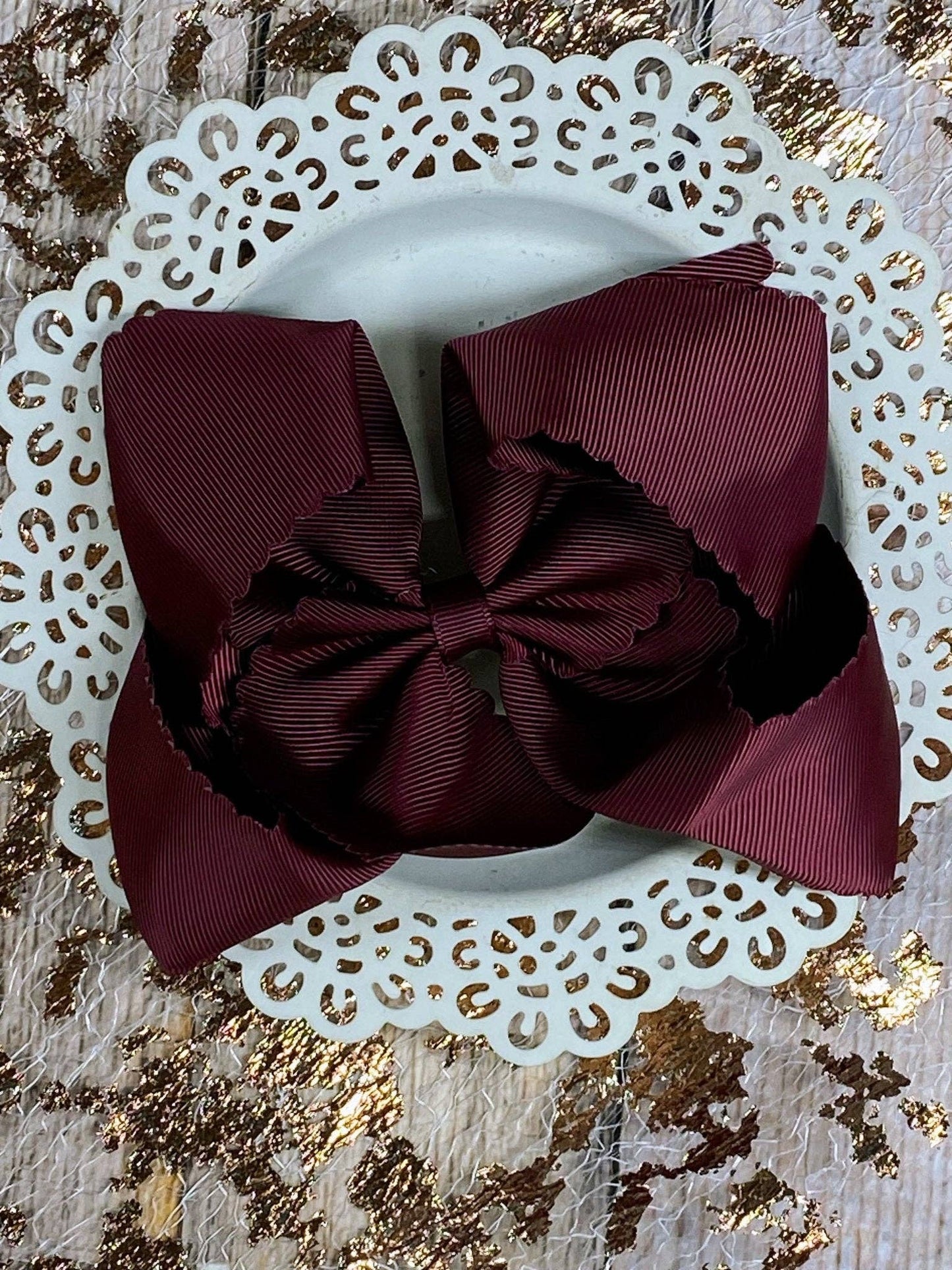 5.5" Oversize Scalloped Hair Bow | Clip or Headband: Orange / Clip