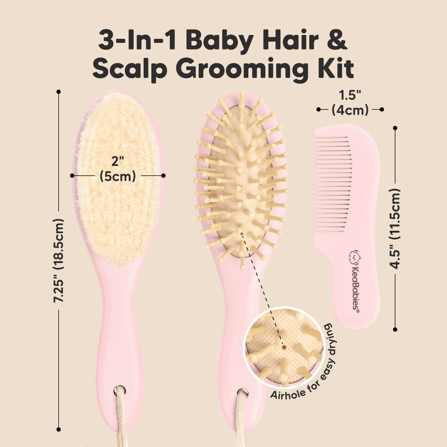 KeaBabies Baby Hair Brush and Comb Set: Blush