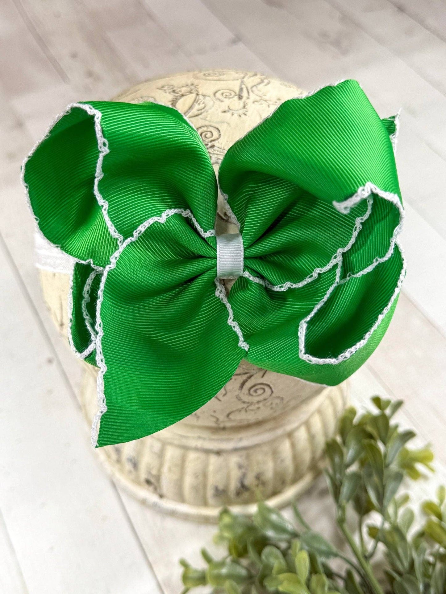 5" Classic Moonstitch Boutique Bows Girls Hair Accessories | Clip or Headband: Purple with White Moonstitch / Hair Bow on Clip