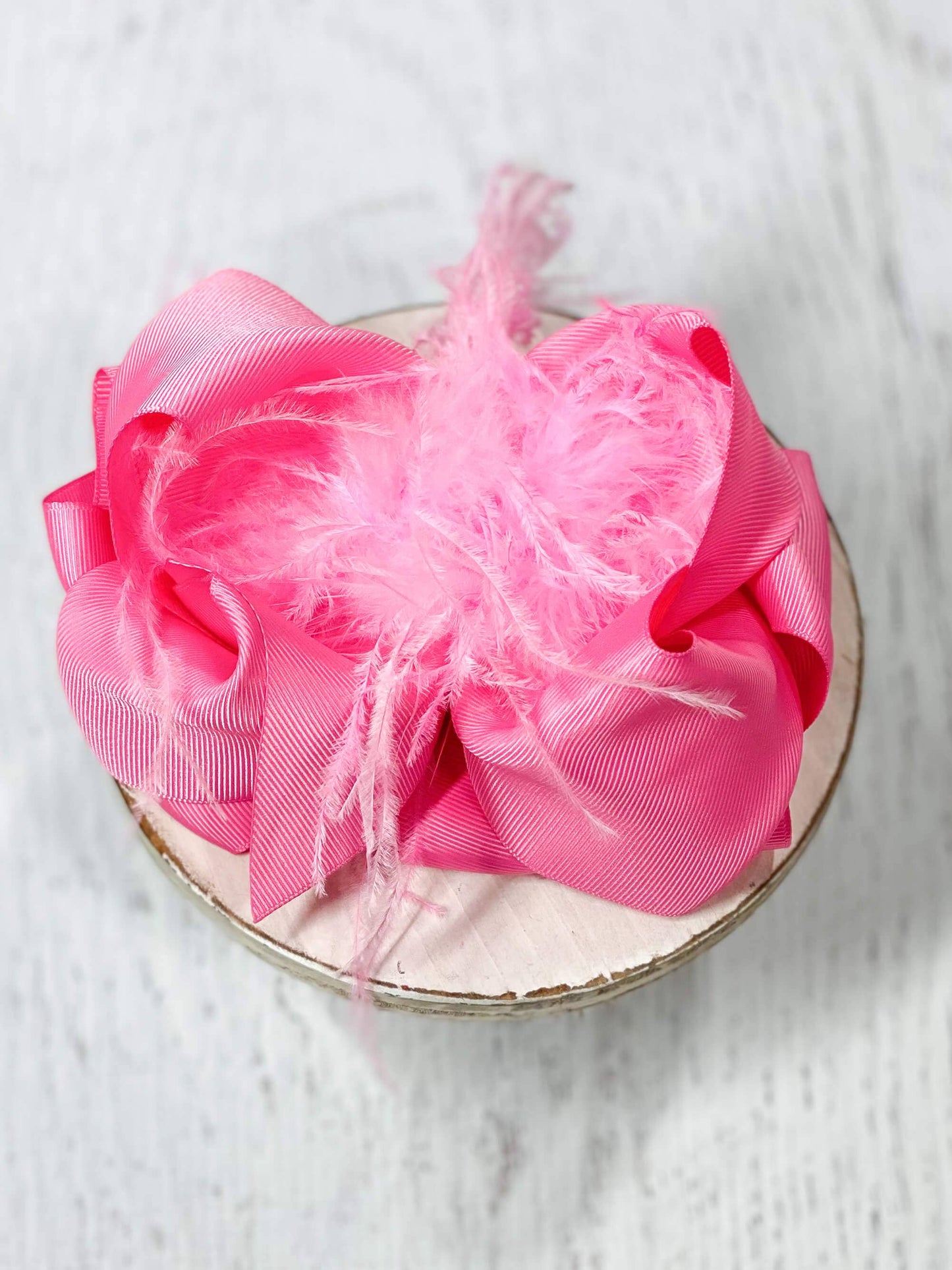 Texas Size Ostrich Puff Looped Knot Hair Bow: French Pink
