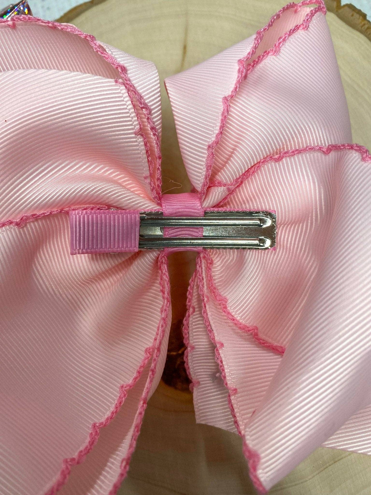 Pink Santa Embroidered Hair Bow | Clip or Headband: Clip
