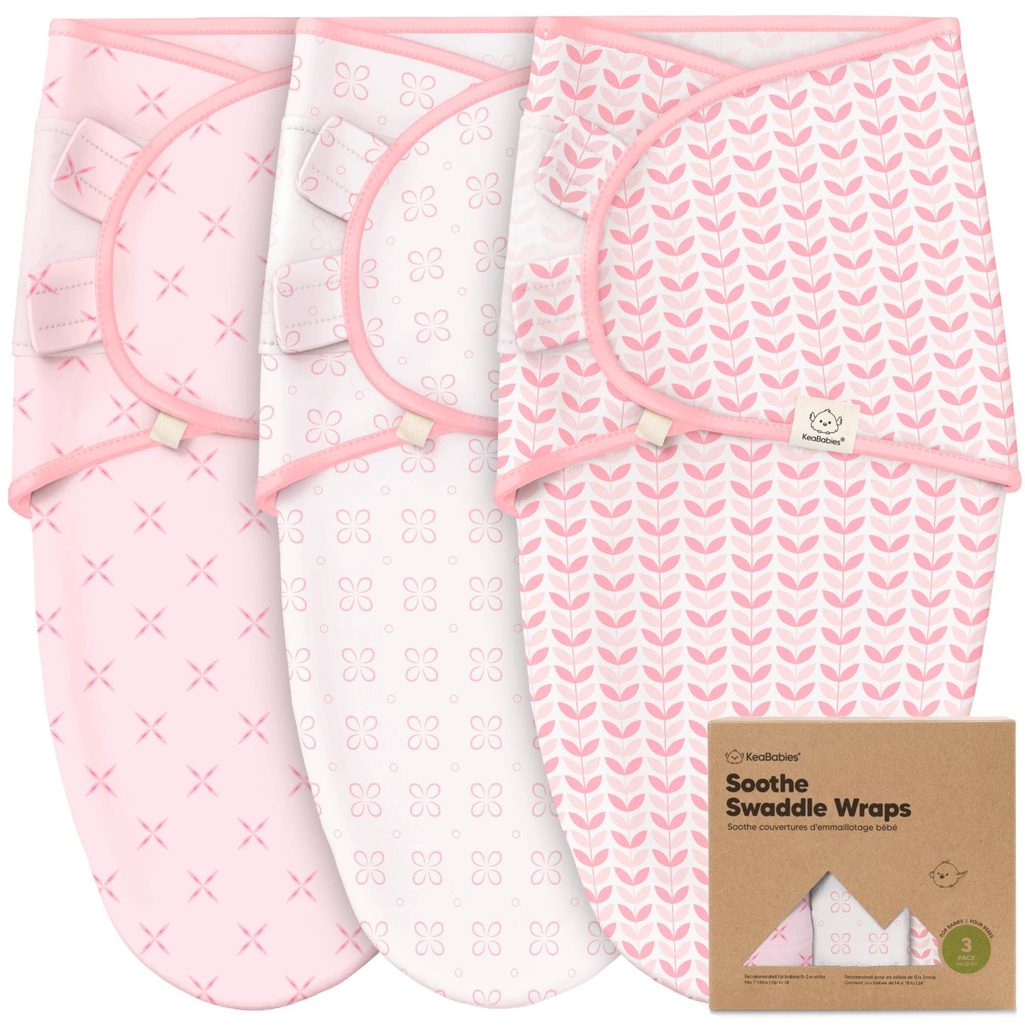 3pk Soothe Baby Swaddles 0-3 Months, Sleep Sack for Newborns: Blossom / OS 0-3M