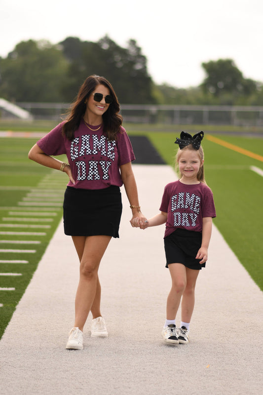 Maroon Checkered Game Day Tee