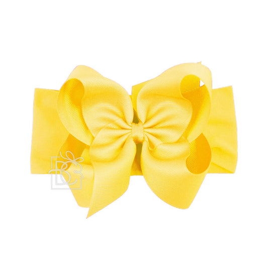 WIDE PANTYHOSE HEADBAND W/CLASSIC GROSGRAIN BOW: BRIGHT YELLOW / 3+ Months / 5.5" Huge