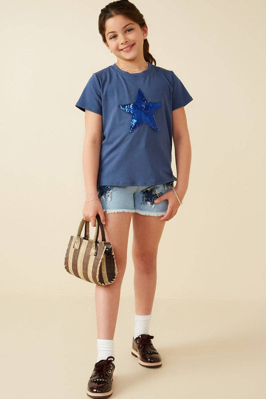 Girls Sequin Star Patch Knit T Shirt