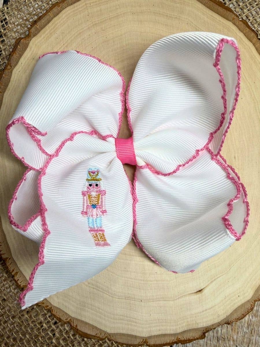 Pink Nutcracker Embroidered Moonstitch Hair Bow | Clip