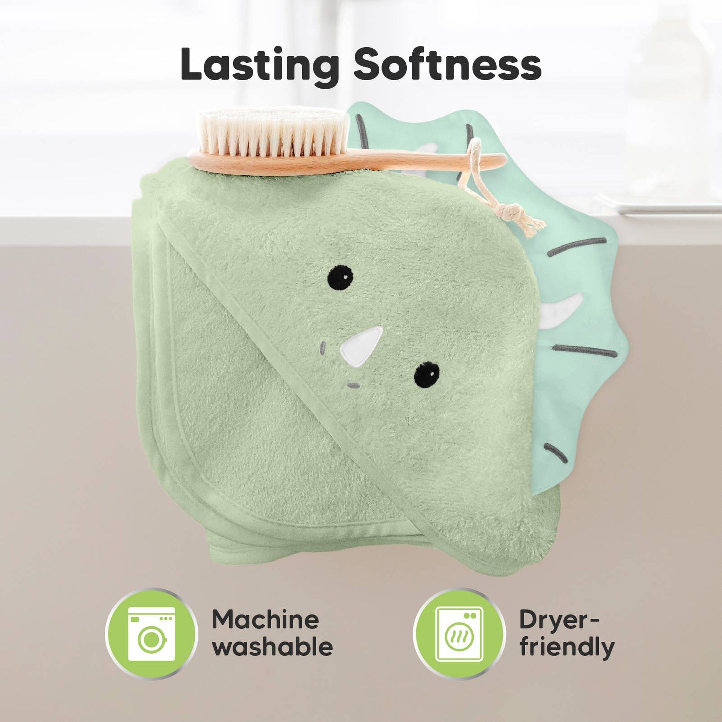 KeaBabies Cuddle Baby Hooded Towel: Triceratops / Regular