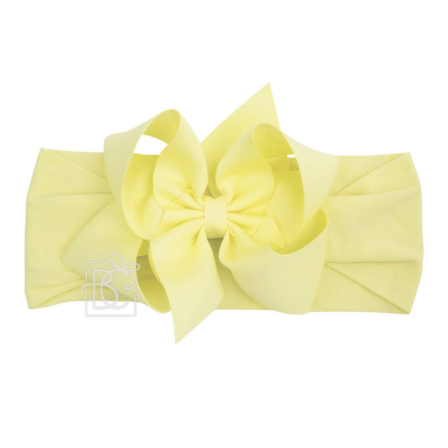 WIDE PANTYHOSE HEADBAND W/CLASSIC GROSGRAIN BOW: LIGHT YELLOW / 3+ Months / 4.5" Large