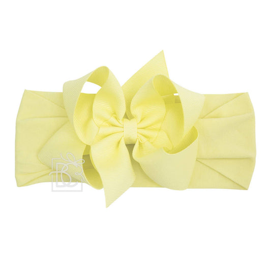 WIDE PANTYHOSE HEADBAND W/CLASSIC GROSGRAIN BOW: LIGHT YELLOW / 3+ Months / 4.5" Large