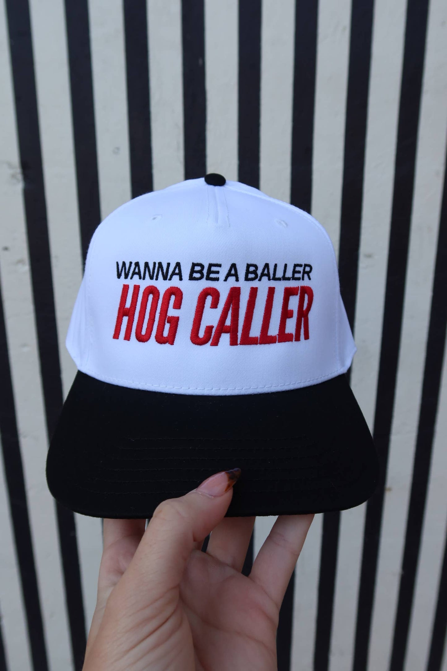Wanna Be a Baller Hog Caller Arkansas Vintage Trucker Hat: Red/White