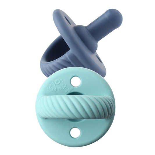 *NEW SIZE* Sweetie Soother™ Pacifier Sets (2-pack): Robin's Egg Blue + Navy Cables 0-6M