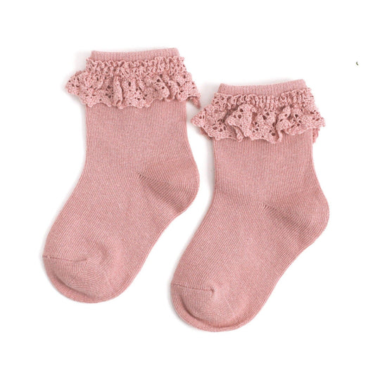 Blush Pink Lace Midi Sock: 0-6 MONTHS