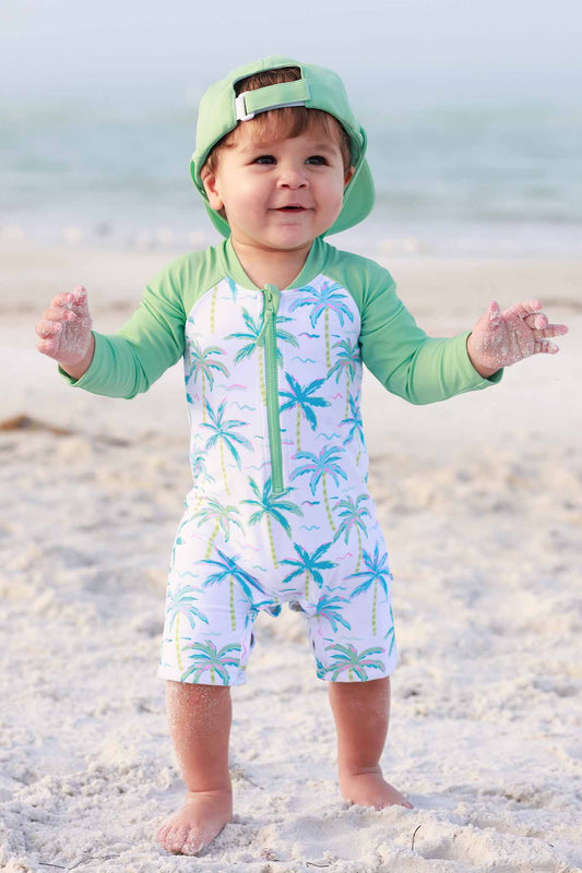 Long Sleeve Rash Guard Swim Romper Shortie | Blue Lagoon