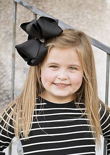 Oversize Rhinestone Hair Bows - French Clip - 5.5": Gold