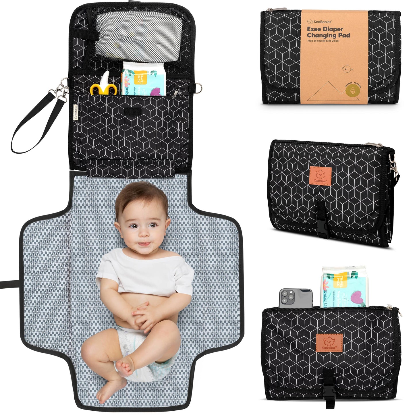 Ezee Portable Diaper Changing Pad, Foldable Changing Mat: Black Geo