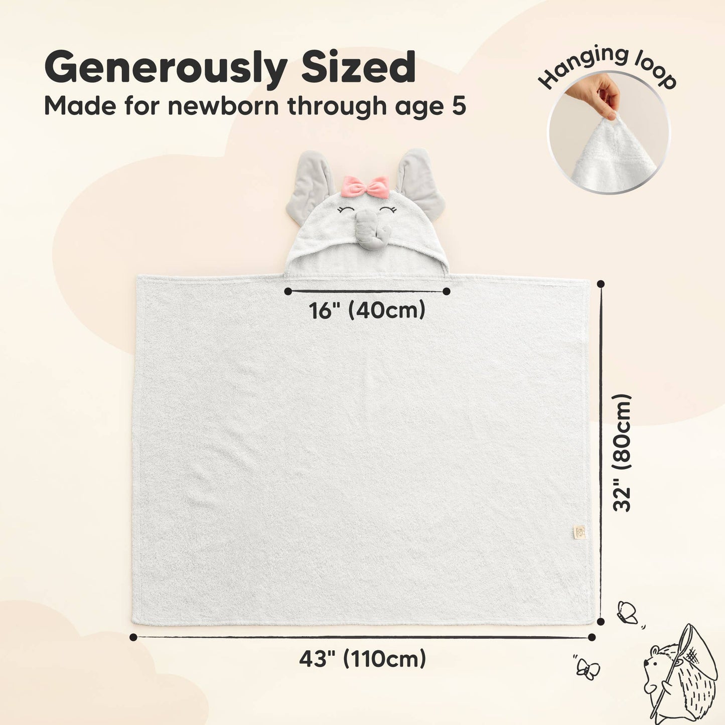 Playpals Hooded Baby Bath Towels for Newborn: Ella