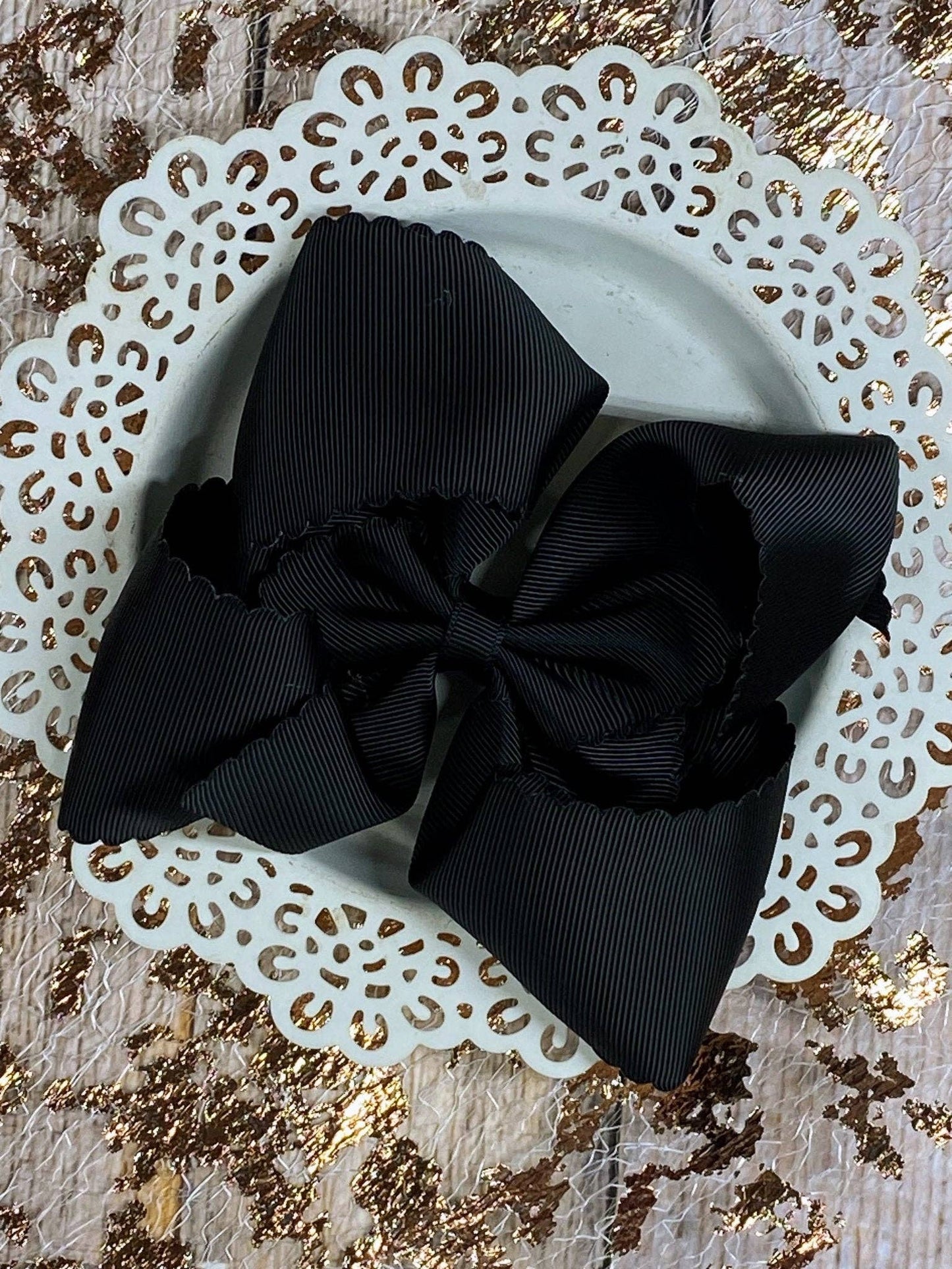 5.5" Oversize Scalloped Hair Bow | Clip or Headband: Orange / Clip