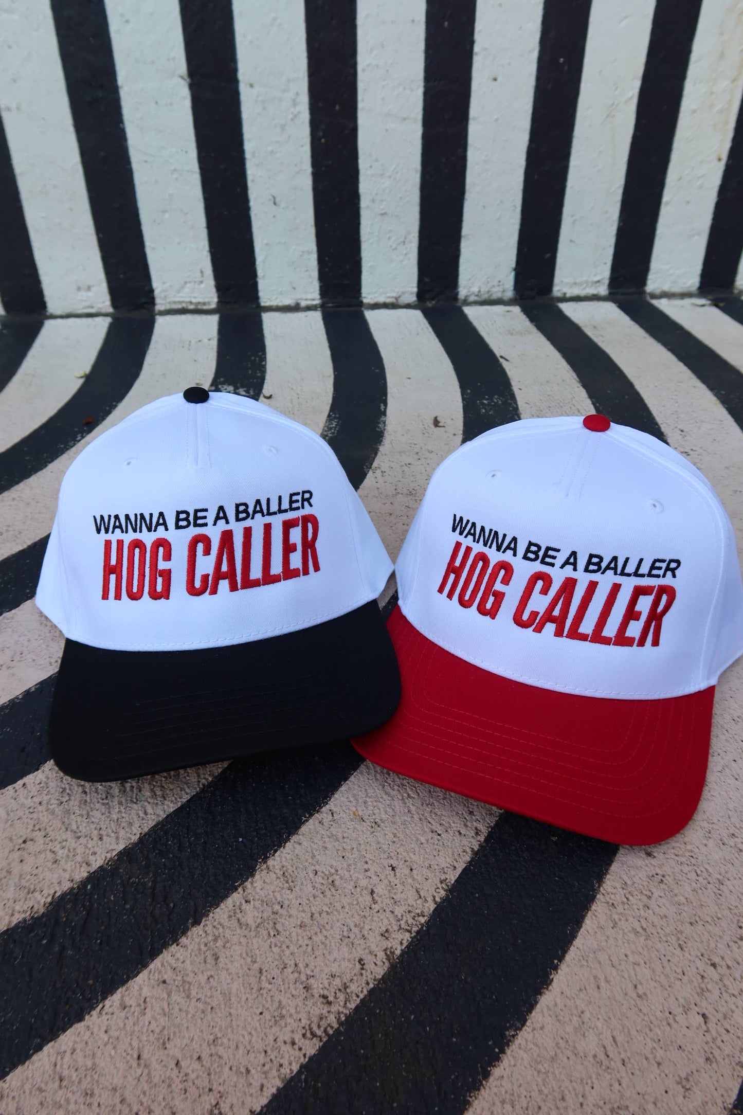 Wanna Be a Baller Hog Caller Arkansas Vintage Trucker Hat: Red/White