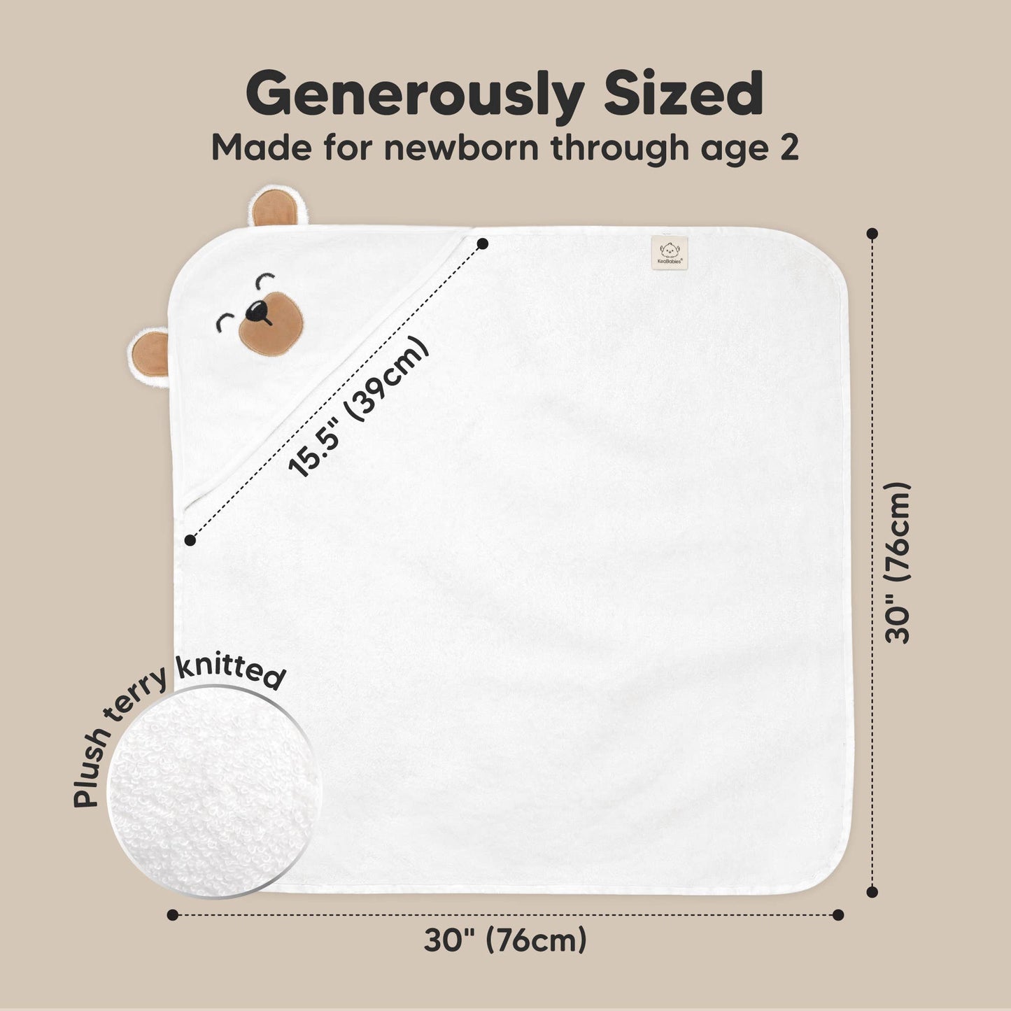 KeaBabies Cuddle Baby Hooded Towel: Grizzly / Regular