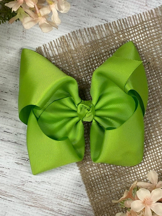 6.5" Texas Size Grosgrain Hair Bow | Alligator or French Clip: Alligator Clip / Lime Green