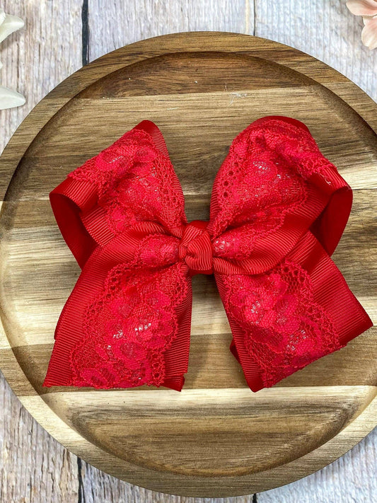 Chantilly Lace Classic Hair Bow: Red