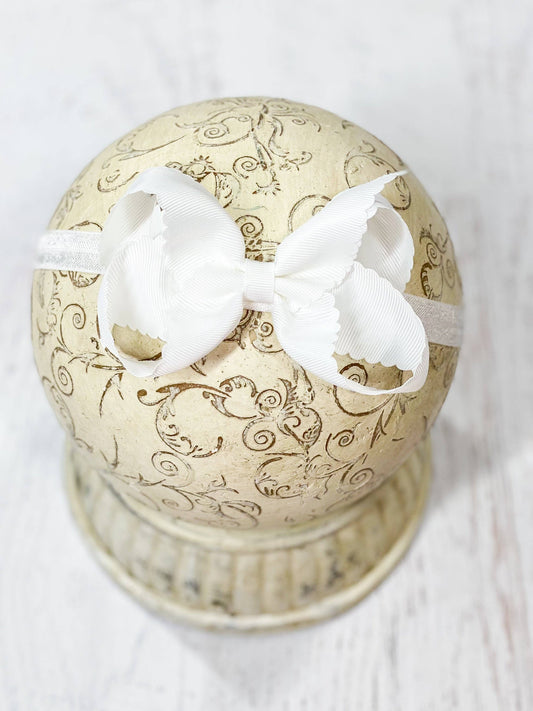 Classic Scalloped Bow - Headband - 4.5": White