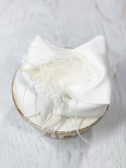 Texas Size Ostrich Puff Looped Knot Hair Bow: White
