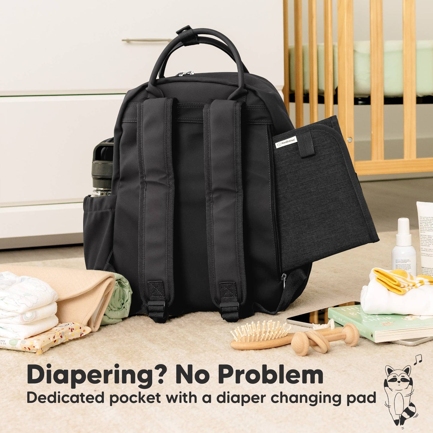 Play Diaper Bag Backpack, Baby Bag with Changing Pad: Trendy Black / Jumbo