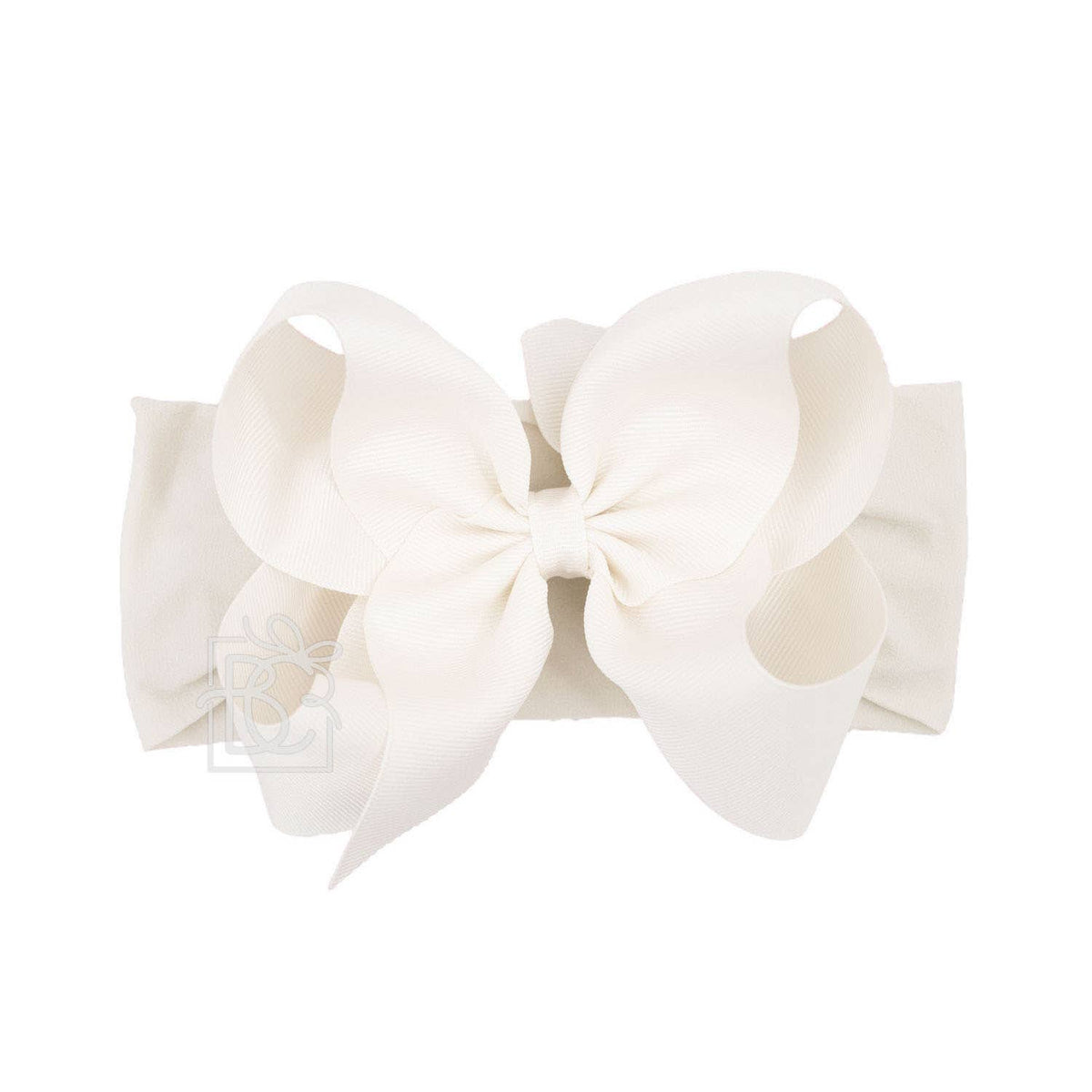 WIDE PANTYHOSE HEADBAND W/CLASSIC GROSGRAIN BOW: ANTIQUE WHITE / 3+ Months / 5.5" Huge