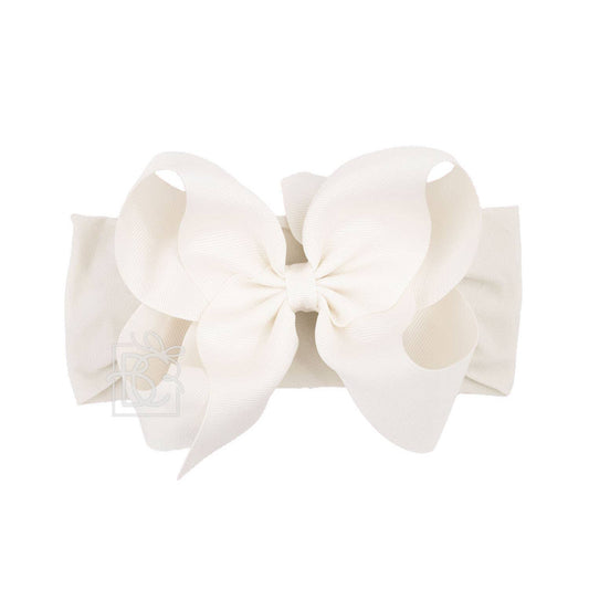 WIDE PANTYHOSE HEADBAND W/CLASSIC GROSGRAIN BOW: ANTIQUE WHITE / 3+ Months / 5.5" Huge