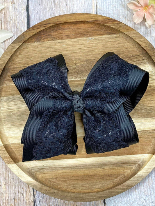 Chantilly Lace Classic Hair Bow: Black
