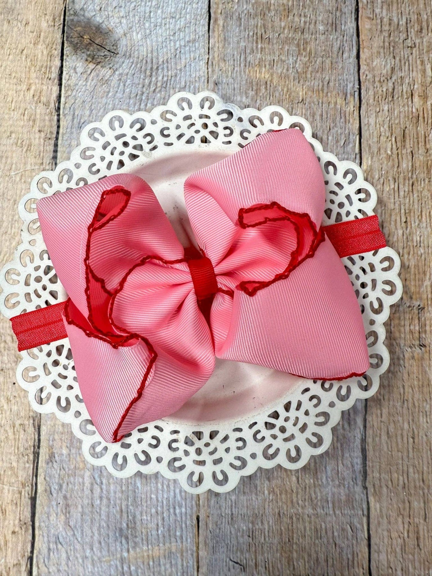5" Classic Moonstitch Boutique Bows Girls Hair Accessories | Clip or Headband: Purple with White Moonstitch / Hair Bow on Clip