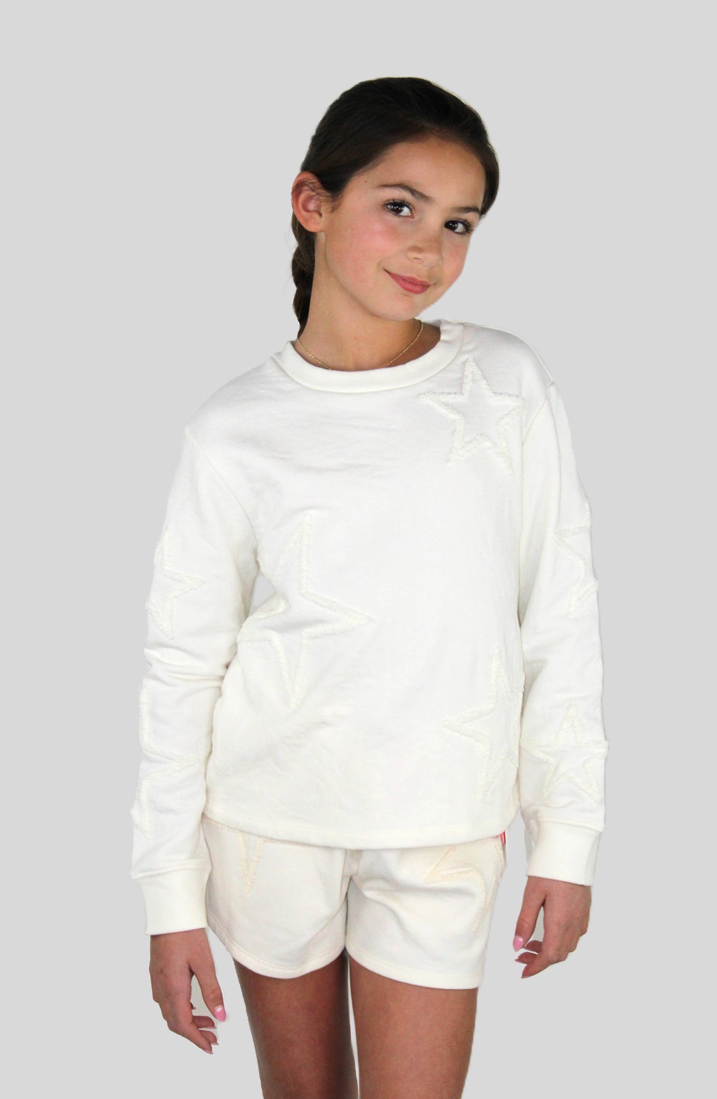 Sweatshirt with stars chenille embroidery - TWEEN GIRLS