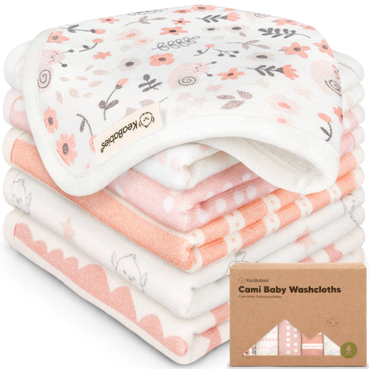 6-Pack Organic Cami Baby Washcloths for Face & Bath Towels: Sweet Charm