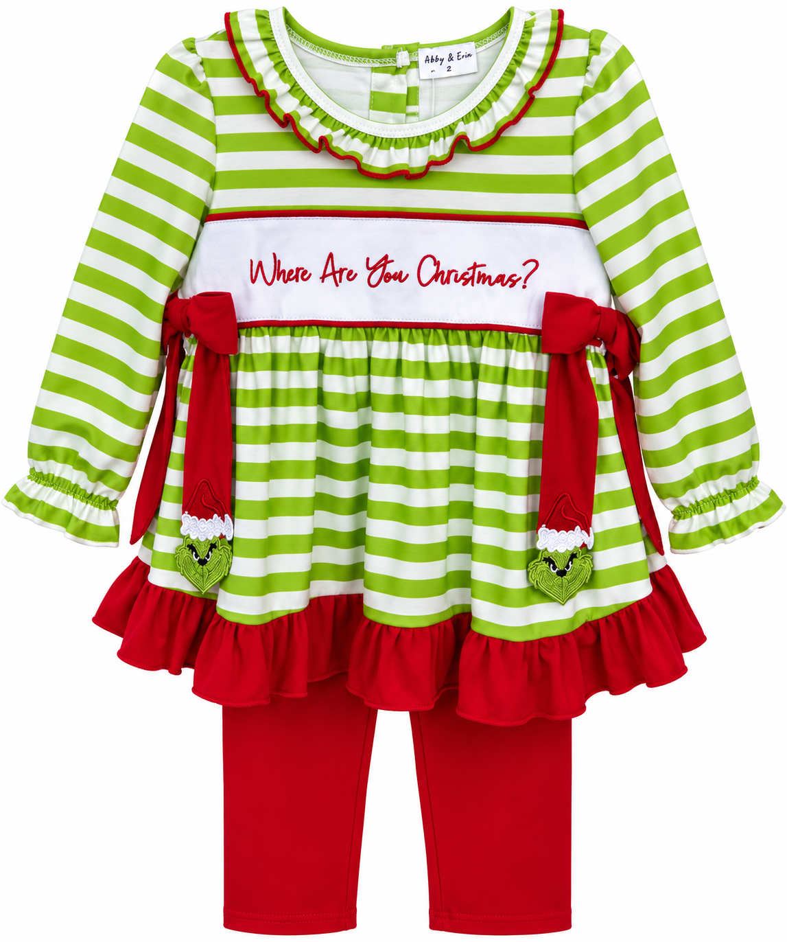 Green Stripe Grinch Ruffle Pants Set