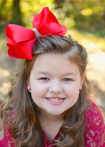 Oversize Rhinestone Hair Bows - French Clip - 5.5": Orange