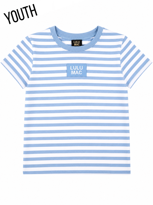 STRIPE MONOCHROME PATCH YOUTH BABY DOLL TOP-LIGHT BLUE