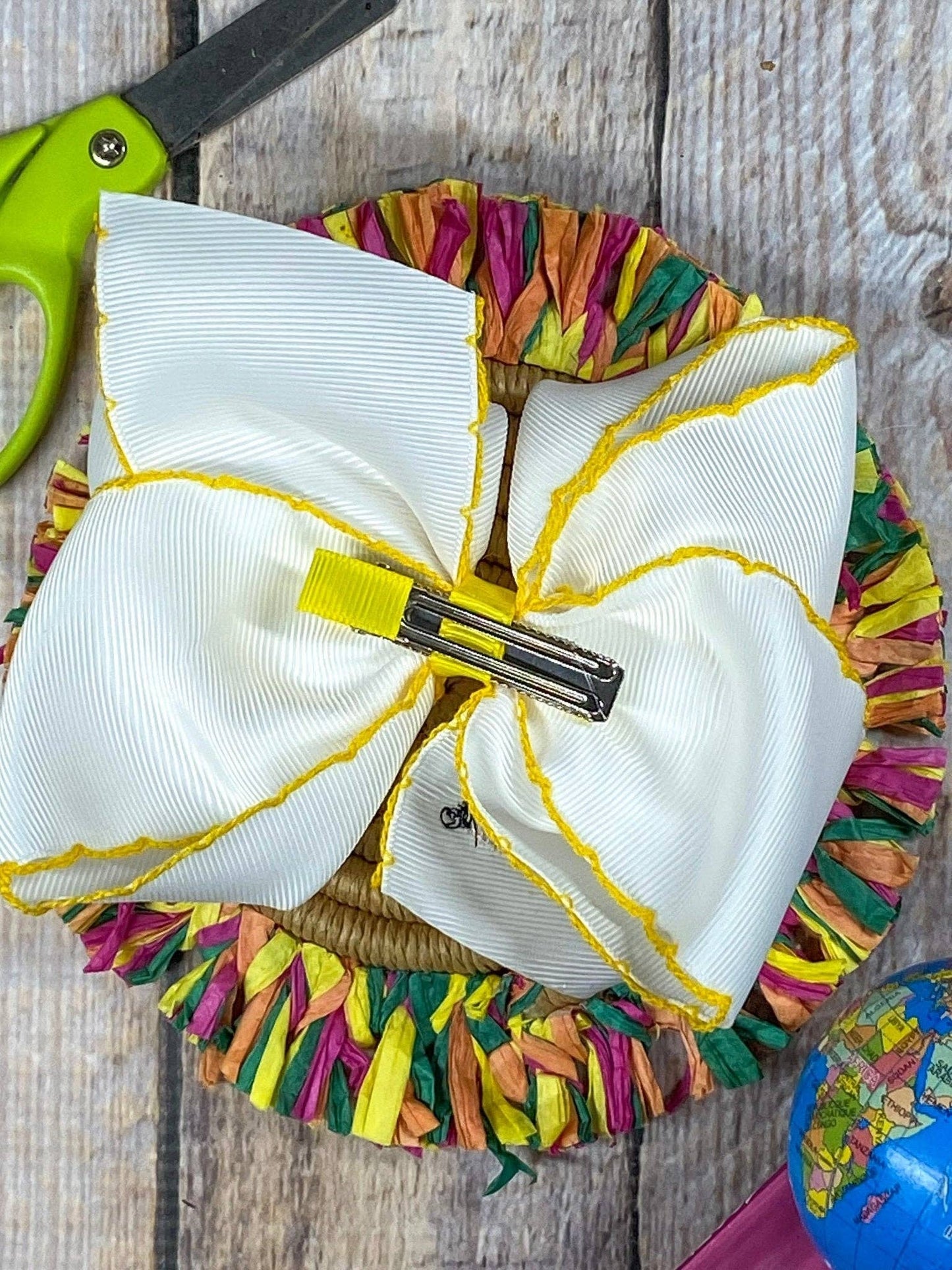 Pencil Embroidered Moonstitch Hair Bow | Clip or Headband: Clip