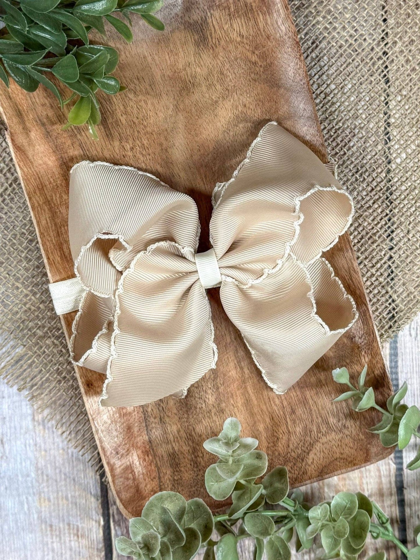 5" Classic Moonstitch Boutique Bows Girls Hair Accessories | Clip or Headband: Purple with White Moonstitch / Hair Bow on Clip