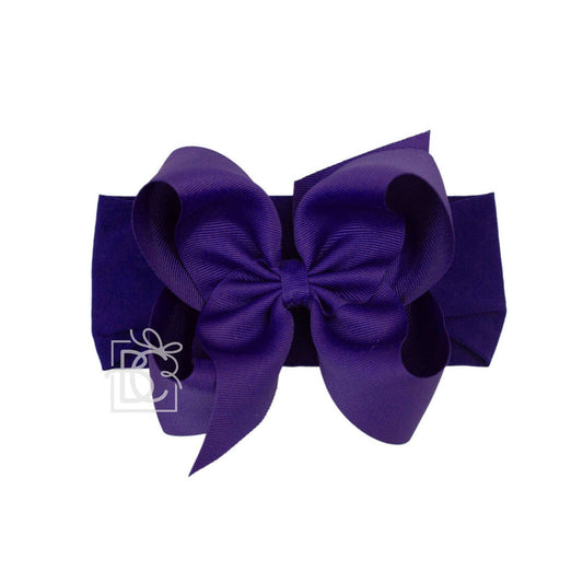 WIDE PANTYHOSE HEADBAND W/CLASSIC GROSGRAIN BOW: PURPLE / 3+ Months / 5.5" Huge