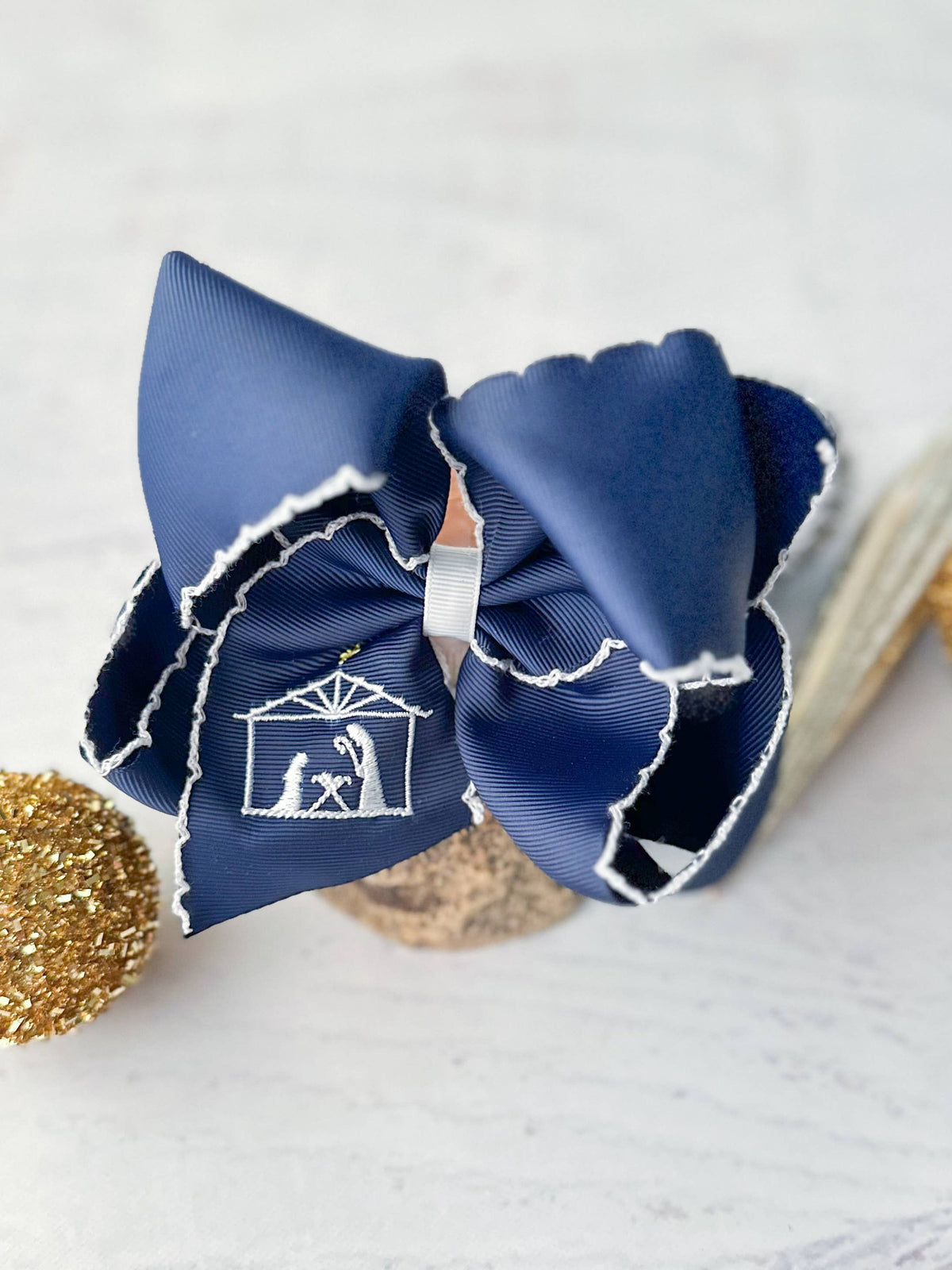 Nativity Scene Embroidered Moonstitch Hair Bow