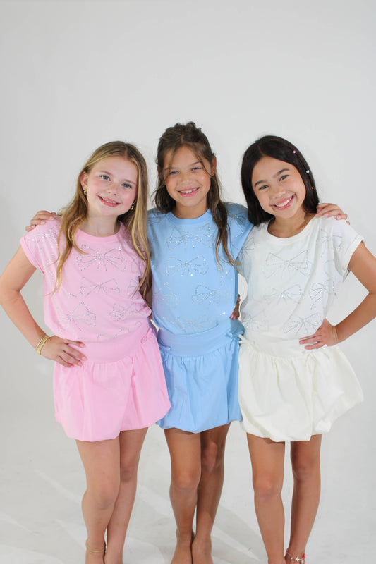 Bubble Skort With Bows Tween Girls- Pink