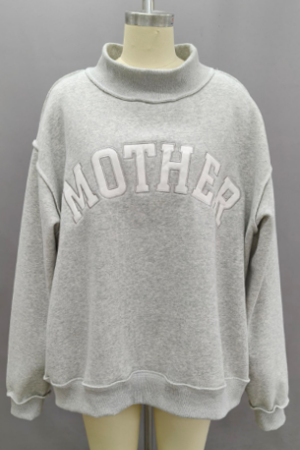 'MOTHER' Embroidered Mock Neck Sweatshirt