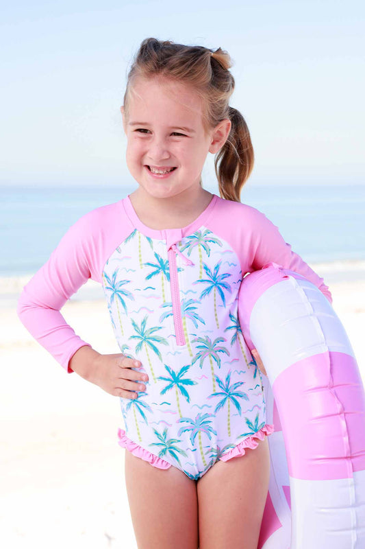 Long Sleeve Rash Guard with Front Zipper | Blue Lagoon