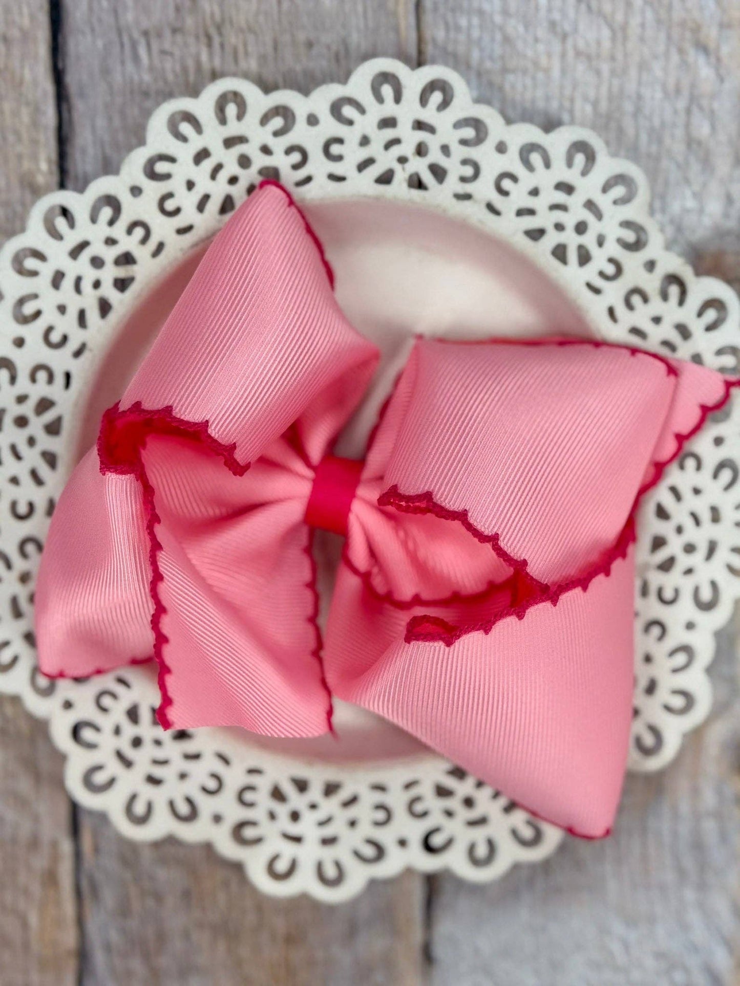 5" Classic Moonstitch Boutique Bows Girls Hair Accessories | Clip or Headband: Purple with White Moonstitch / Hair Bow on Clip