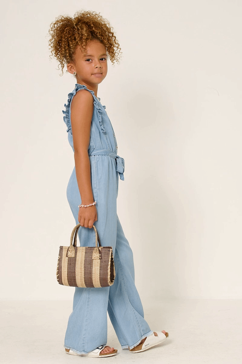 Girls Tencel Buttoned Ruffle Tank Wideleg Jumpsuit - 4 Pack: Light Denim / Pack