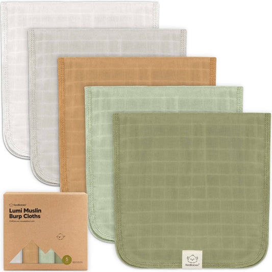 KeaBabies 5pk Lumi Muslin Burp Cloths for Baby Boys, Girls : Pine