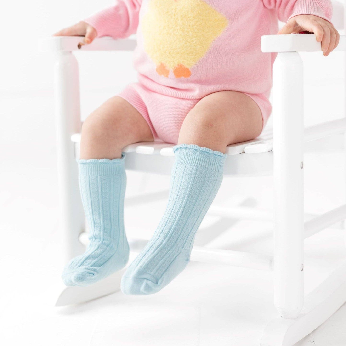 Sky Blue Frill Knee High Socks