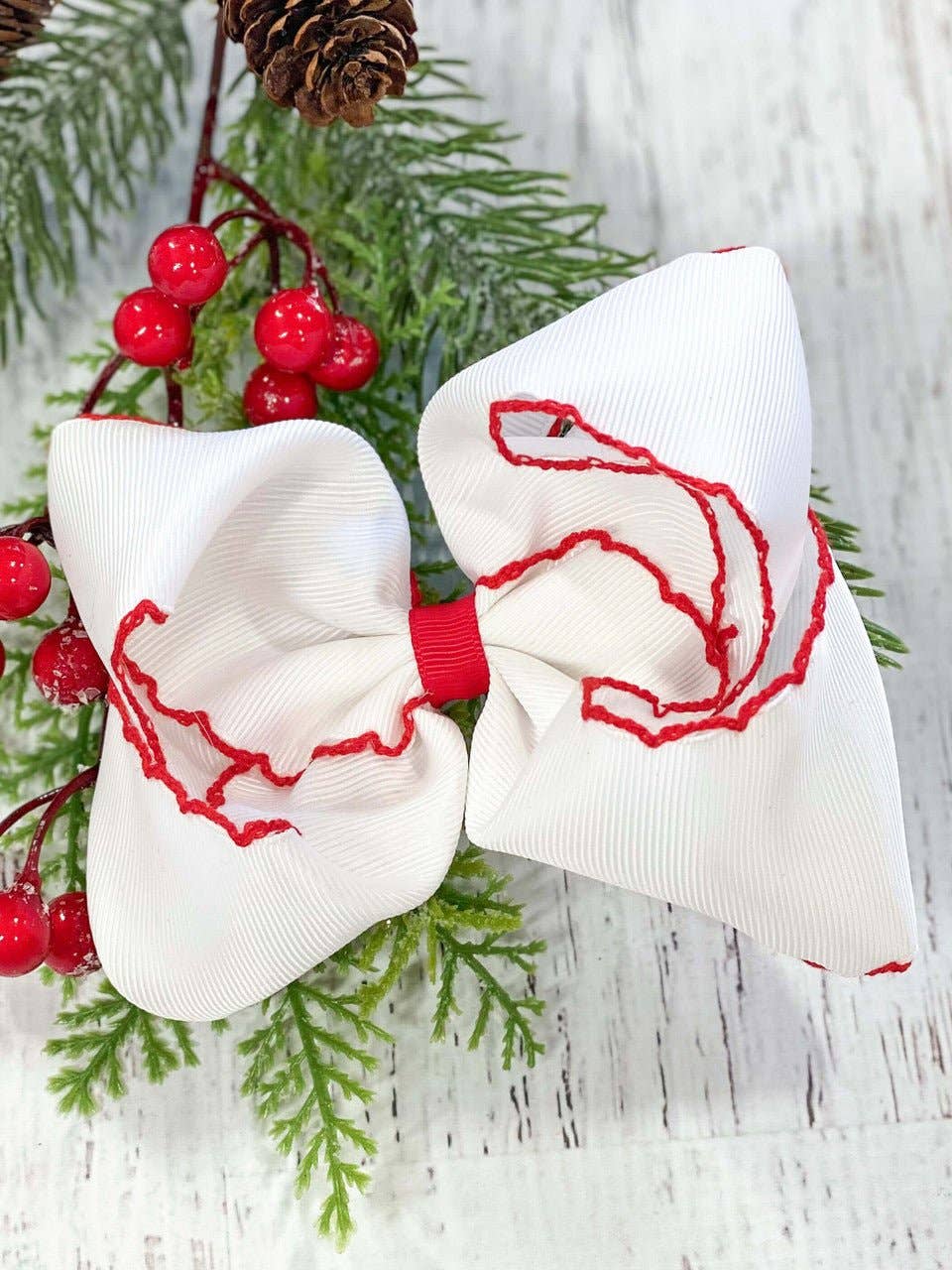 5" Classic Moonstitch Boutique Bows Girls Hair Accessories | Clip or Headband: Purple with White Moonstitch / Hair Bow on Clip