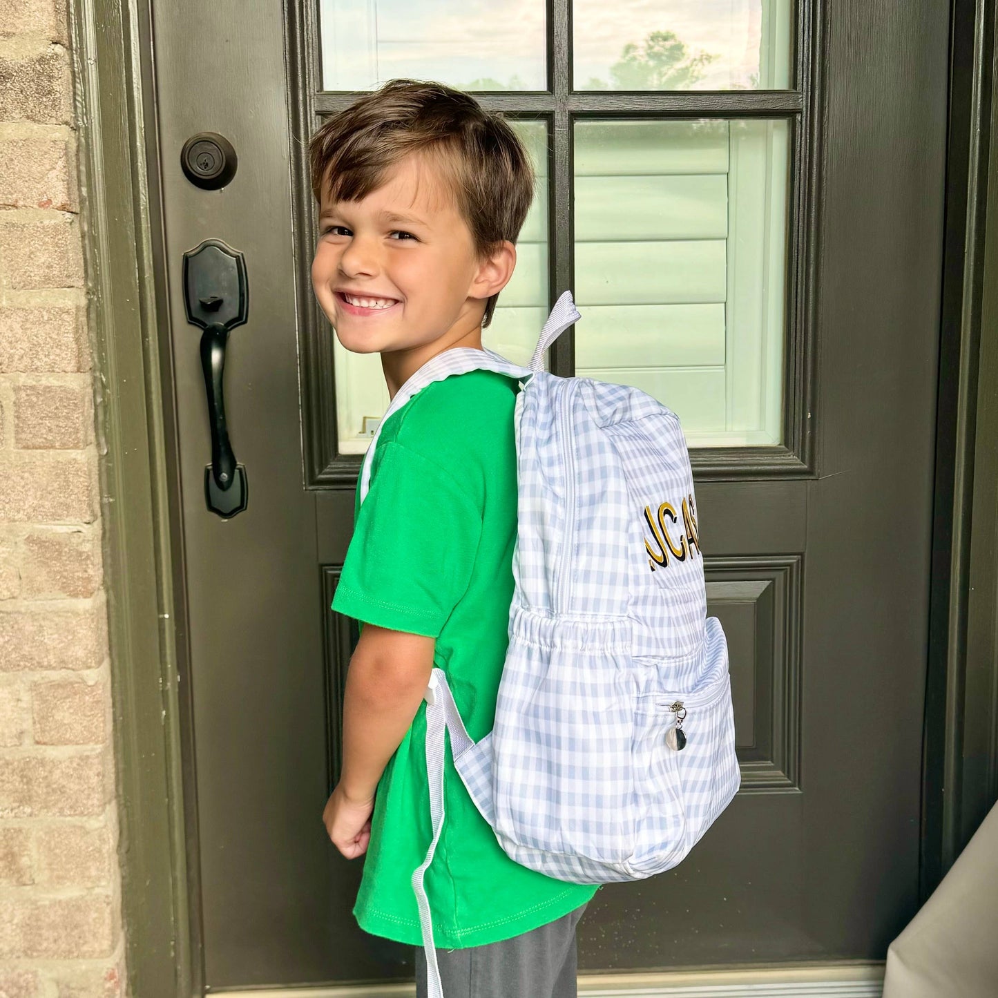 Nylon Backpack (Full Size): Khaki Gingham